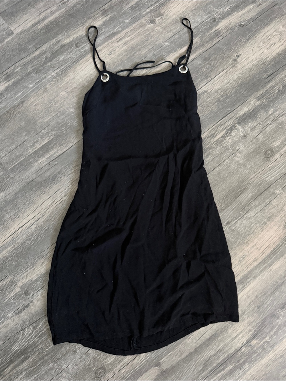 silence + noise Black Mini Slip Dress with Silver Grommet Straps